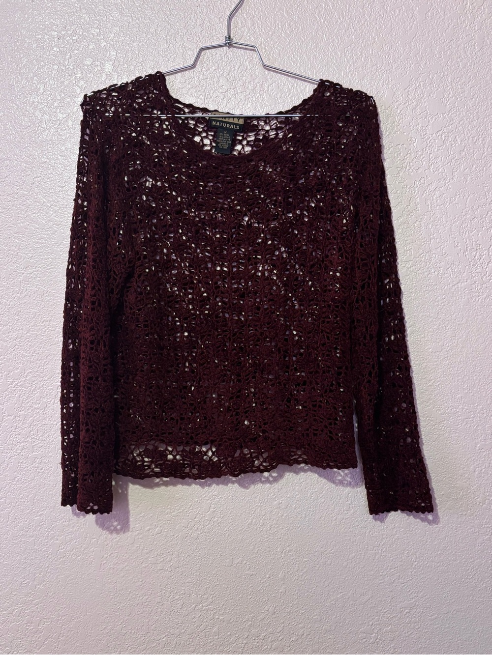 Finity Women's Crochet Knit Long-Sleeve Top - Burgundy